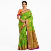 Classic Green Gadwal Silk Saree with Gold Border