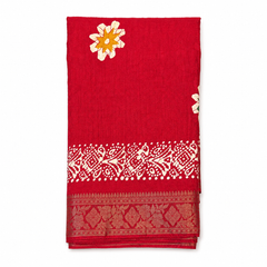 Traditional Red Crepe Chiffon Bandhani Saree with Gold Border