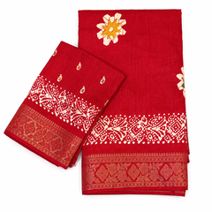 Traditional Red Crepe Chiffon Bandhani Saree with Gold Border