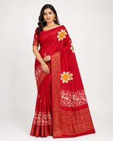 Traditional Red Crepe Chiffon Bandhani Saree with Gold Border