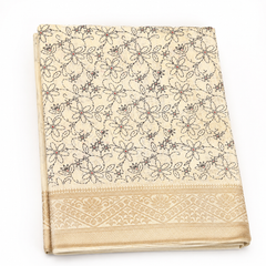 Elegant Cream Chiffon Saree with Black Floral Design & Gold Border
