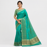 Dark Green Bangalore Silk Saree with Gold Peacock Border & Motifs
