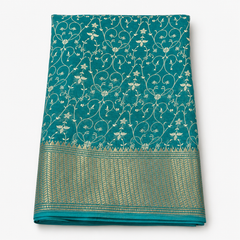 Graceful Green Crepe Chiffon Saree with Floral Print & Zari Border