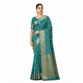 Graceful Green Crepe Chiffon Saree with Floral Print & Zari Border