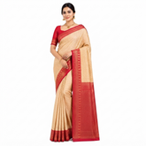 Beige Rose & Pink Kanjeevaram Silk