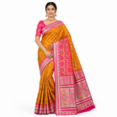 Yellow Silk Saree with Pink Border