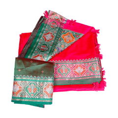 Pink Silk Saree with Green Border
