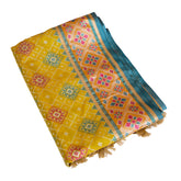 Teal & Mustard Silk Saree with Zari Border