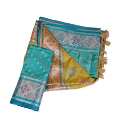 Teal & Mustard Silk Saree with Zari Border