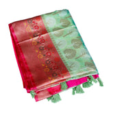 Pastel Green Silk Saree with Pink Brocade Border
