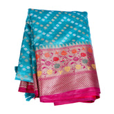 Sky Blue Silk Saree with Pink Zari Border
