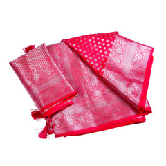 Red Silk Saree with Silver Zari Weave