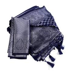 Navy Blue Silk Saree with Silver Zari Weave