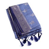 Teal & Purple Silk Saree with Dual-Tone Border