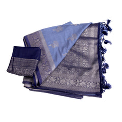 Teal & Purple Silk Saree with Dual-Tone Border