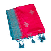 Teal & Pink Contrast Silk Saree with Heavy Zari Pallu