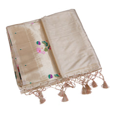Beige Silk Saree with Multicolor Floral Weaving
