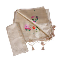 Beige Silk Saree with Multicolor Floral Weaving