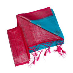 Pink & Teal Dual-Tone Silk Saree with Rich Zari Border