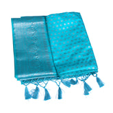 Aqua Blue Silk Saree with All-Over Zari Pattern