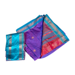 Teal & Purple Silk Saree with Zari Border