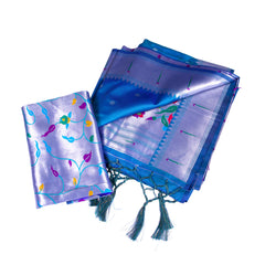 Sky Blue Floral Silk Saree with Tassels