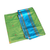 Blue & Green Contrast Silk Saree with Gold Pallu