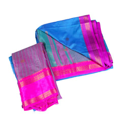 Blue & Pink Contrast Silk Saree