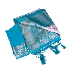 Aqua Blue Silk Saree with Silver Zari Border