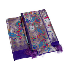 Purple Silk Saree with Multicolor Floral Weaving