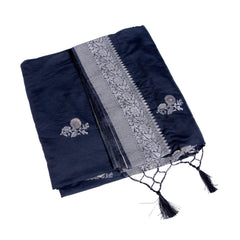 Navy Blue Silk Saree with Silver Zari Motifs