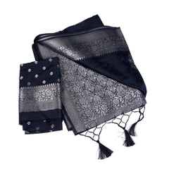 Navy Blue Silk Saree with Silver Zari Motifs
