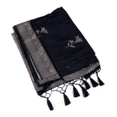 Black Silk Saree with Antique Silver Zari Work