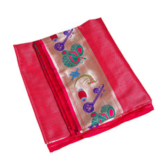 Crimson Red Silk Saree with Musical Motif Weaving