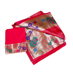 Crimson Red Silk Saree with Musical Motif Weaving