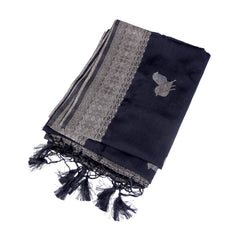 Classic Black Silk Saree with Geometric Silver Zari