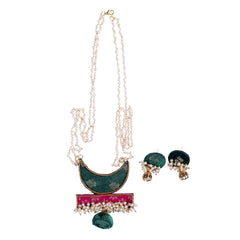 Fabric Silk Crescent Necklace Set with Pearl Detailing