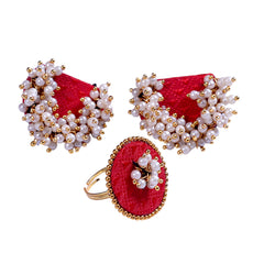 Silk Fabric Earrings and Ring Sets