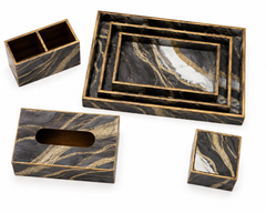 Noir Marble Home Décor & Organiser Collection |6-Piece Wooden Gift Set
