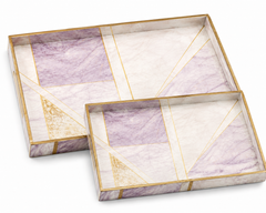 Modern Marble Luxe Serving Tray Set | 2-Piece Wooden Gift Set