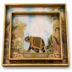 Royal Elephant Heritage Luxe Square Serving Tray Set | 2-Piece Wooden Gift Set