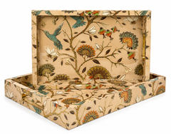 Botanical Wooden Nesting Serving Tray Set | 2-Piece
