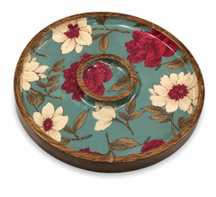 Crimson Magnolia Round Chip & Dip Serving Platter