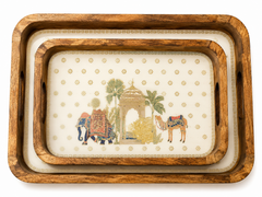Royal Caravan Heritage Elephant & Camel Wooden Nesting Serving Tray Set of 2