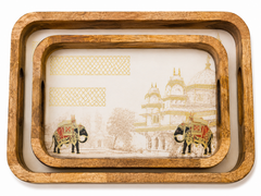 Black & Gold Elephant Royale Rectangular Wooden Nesting Serving Tray Set of 2
