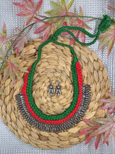 Red Green Pleated Oxidized Neckpiece