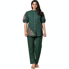 Green Cotton Co-Ords with Embroidery