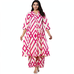 Striking White and Red Geometric Kurta Set