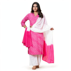 Vibrant Pink And White Striped Salwar Kameez Set