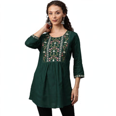 Blue Cotton Party Kurti with Prints